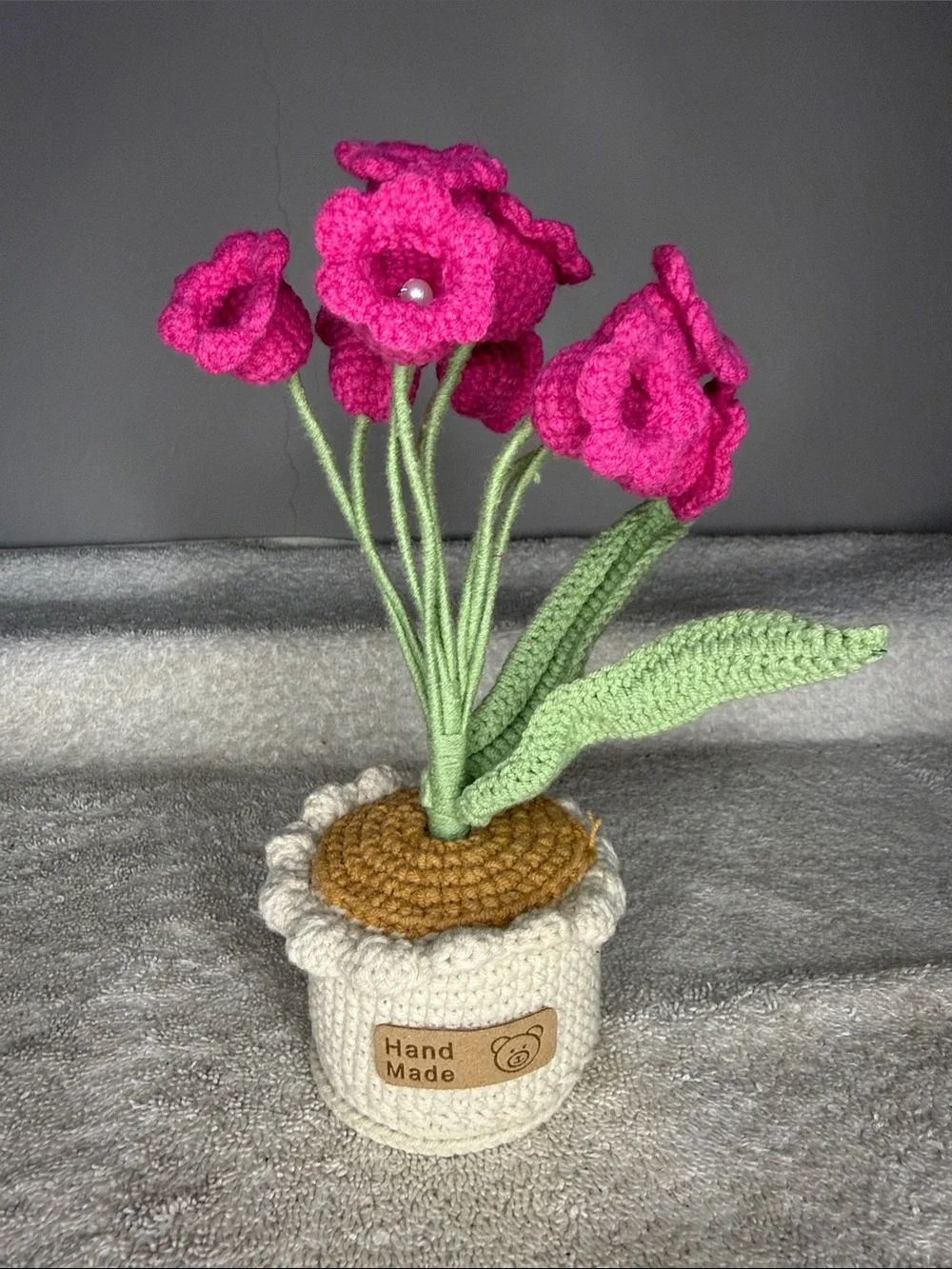 Handmade Crocheted Pink Knot Flowers in Decorative Pot – 8